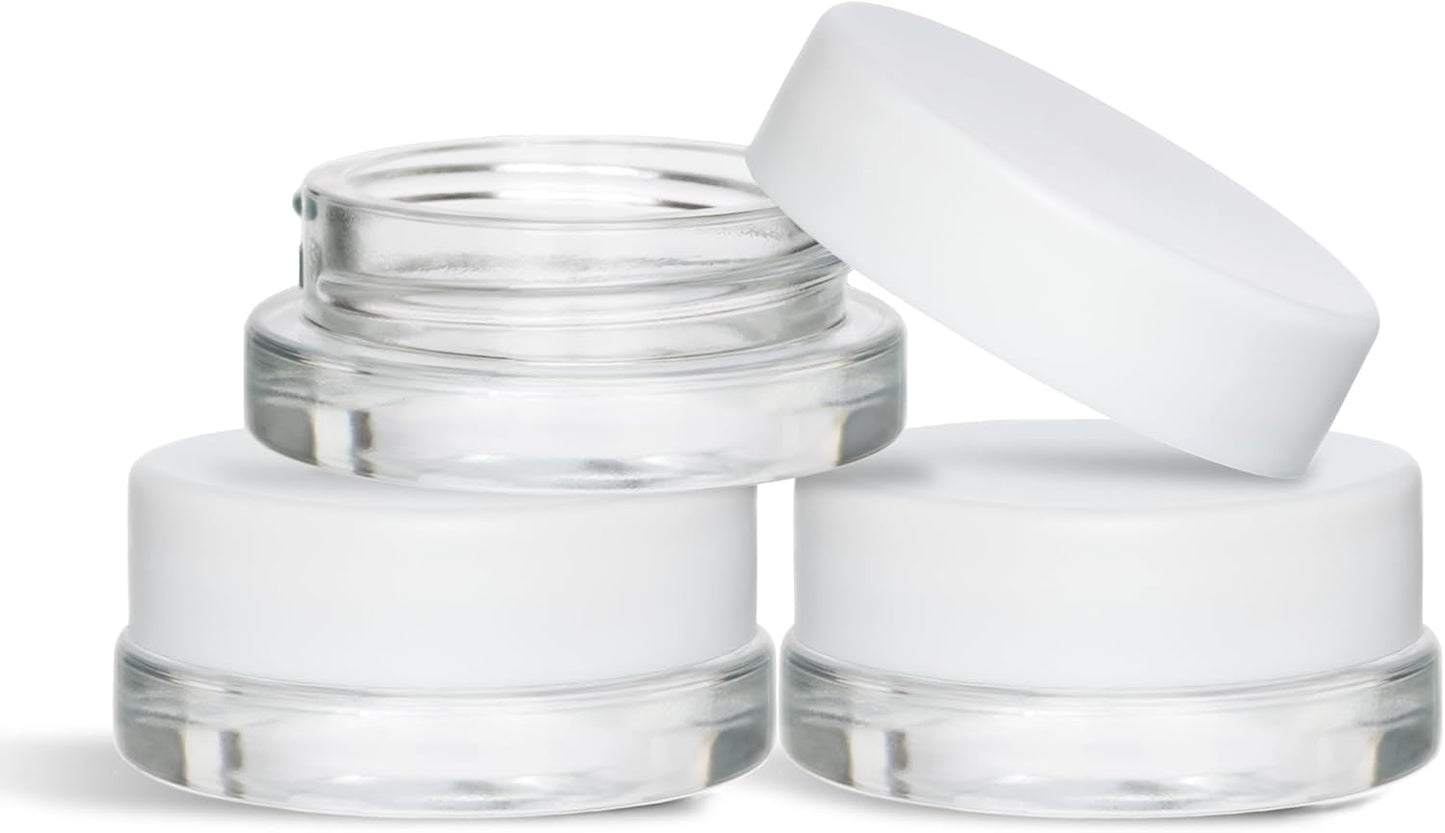 7ml Low Profile Thick Glass Jars with White Lids