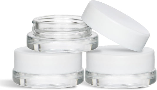 7ml Low Profile Thick Glass Jars with White Lids